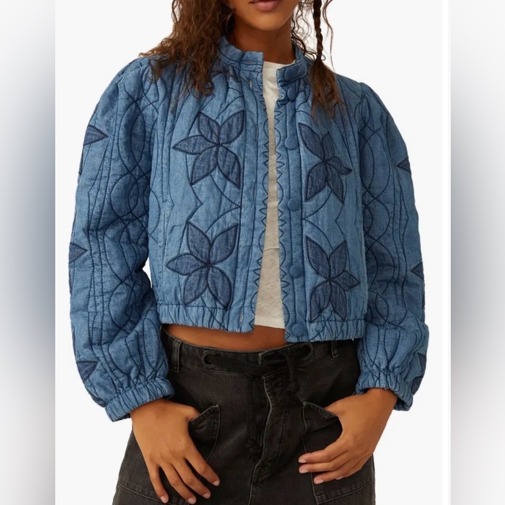 NWT-FREE PEOPLE Quinn Quilted Cotton Denim Jacket